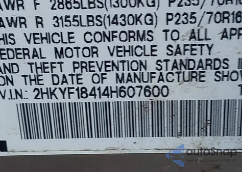 2004 Honda Pilot Ex from USA, damaged, VIN 2HKYF18414H607600